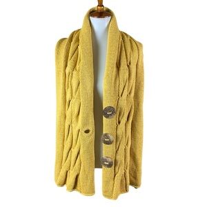 Simone Layne Yellow Chunky Knit Button Scarf Shawl One Size Handmade Cotton Cozy